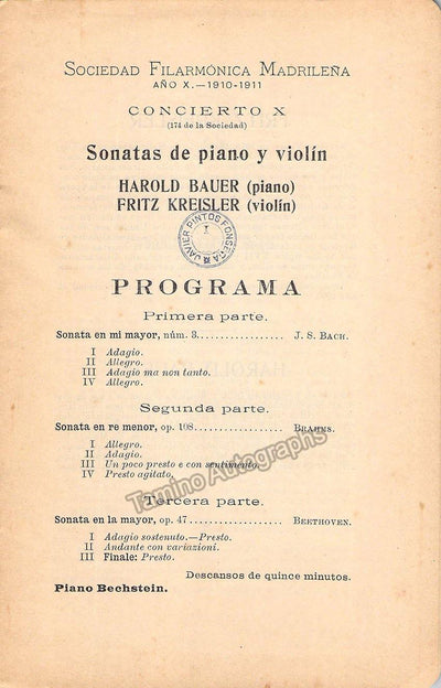Kreisler, Fritz - Bauer, Harold - Concert Program Madrid 1911