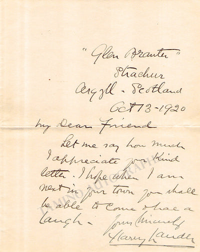 Lauder, Harry - Autograph Letter Signed & Typed Letter Signed