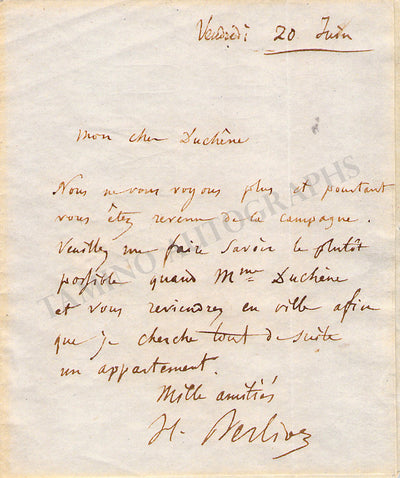 Berlioz, Hector - Autograph Note Signed