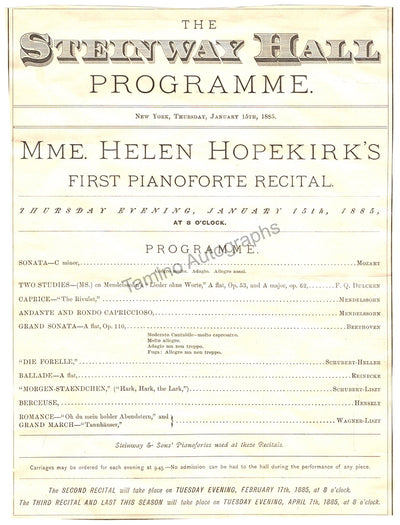 Hopekirk, Helen - Concert Program Clip 1885