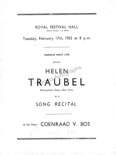 Traubel, Helen - Signed Program London 1953