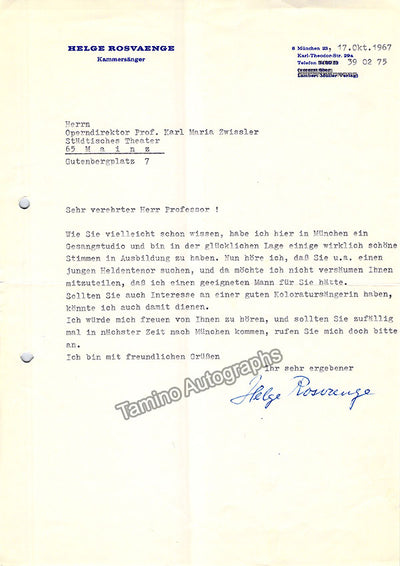 Roswaenge, Helge - Set of 4 Typed Letters Signed