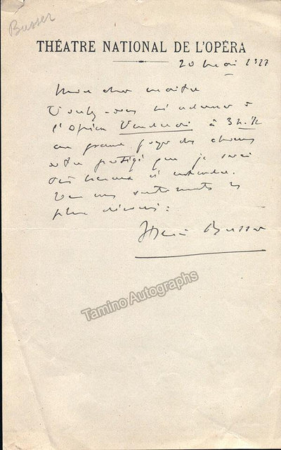 Busser, Henri - Autograph Note Signed 1927