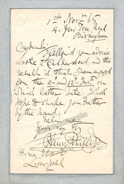 Phillips, Henry - Autograph Note Signed 1865