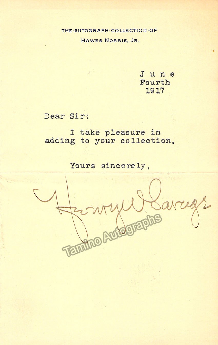 Savage, Henry W. - Typed Note Signed 1917