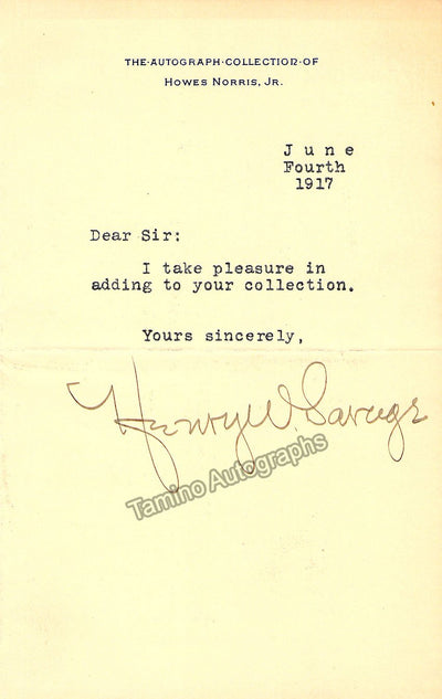 Savage, Henry W. - Typed Note Signed 1917