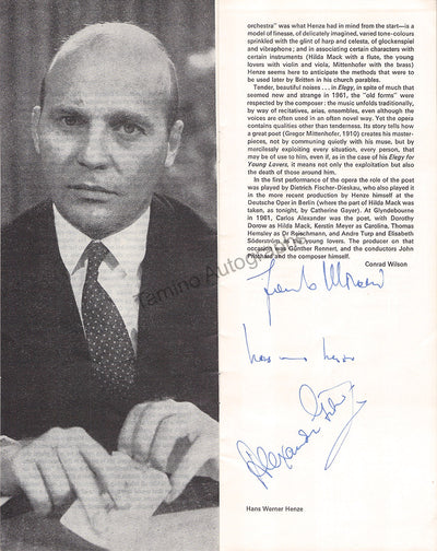 Henze, Hans Werner - Signed Program "Elegy for Young Lovers" 1970