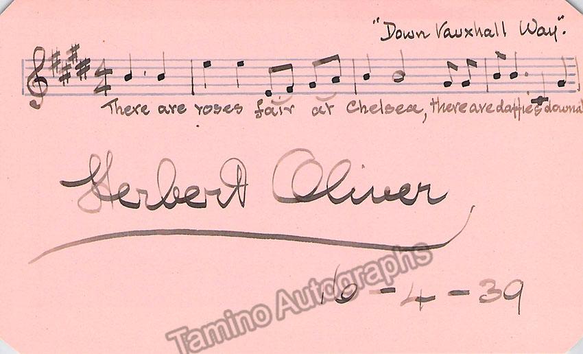 Oliver, Herbert - Autograph Music Quote Signed 1939 - Tamino