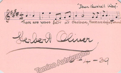 Oliver, Herbert - Autograph Music Quote Signed 1939