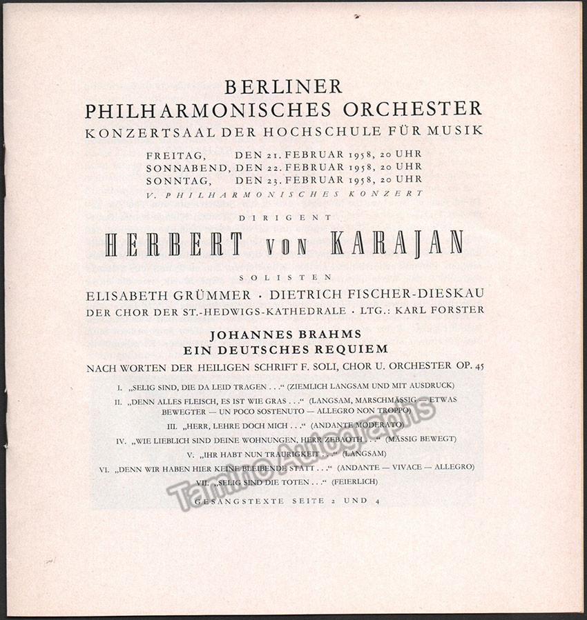 Karajan, Herbert von - Program Lot Berlin Philharmonic 1955-1958 – Tamino
