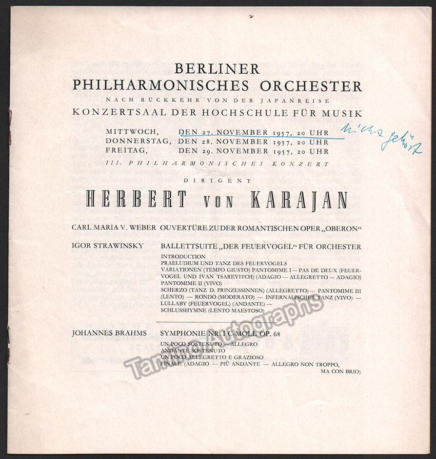 Karajan, Herbert von - Program Lot Berlin Philharmonic 1955-1958 – Tamino