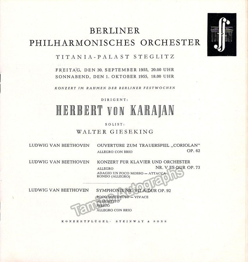 Gieseking, Walter - Karajan, Herbert von - Concert Program Berlin Philharmonic 1955