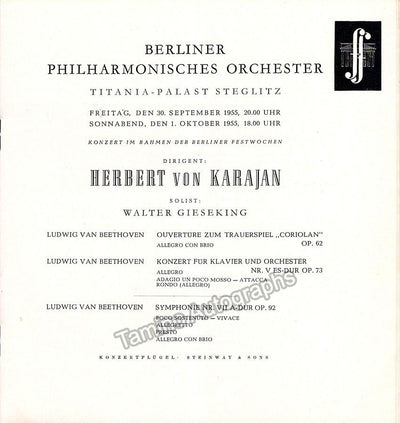 Gieseking, Walter - Karajan, Herbert von - Concert Program Berlin Philharmonic 1955