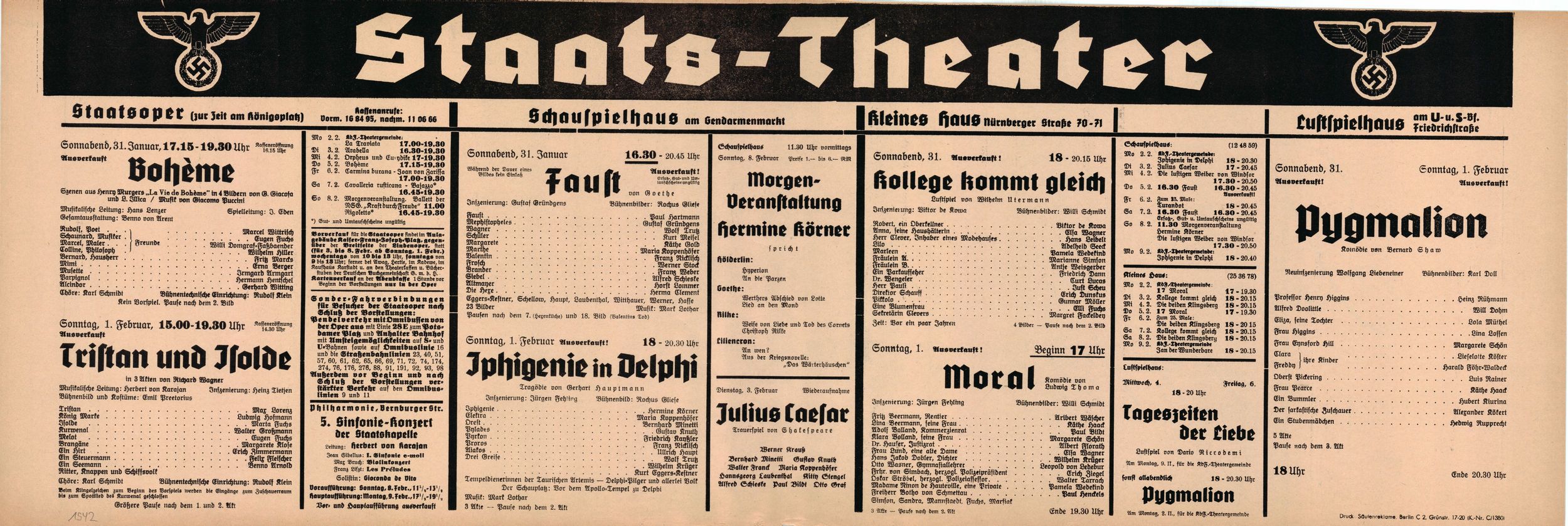 Karajan, Herbert von - Berlin Staats-Oper Playbill Lot 1942 - Tamino