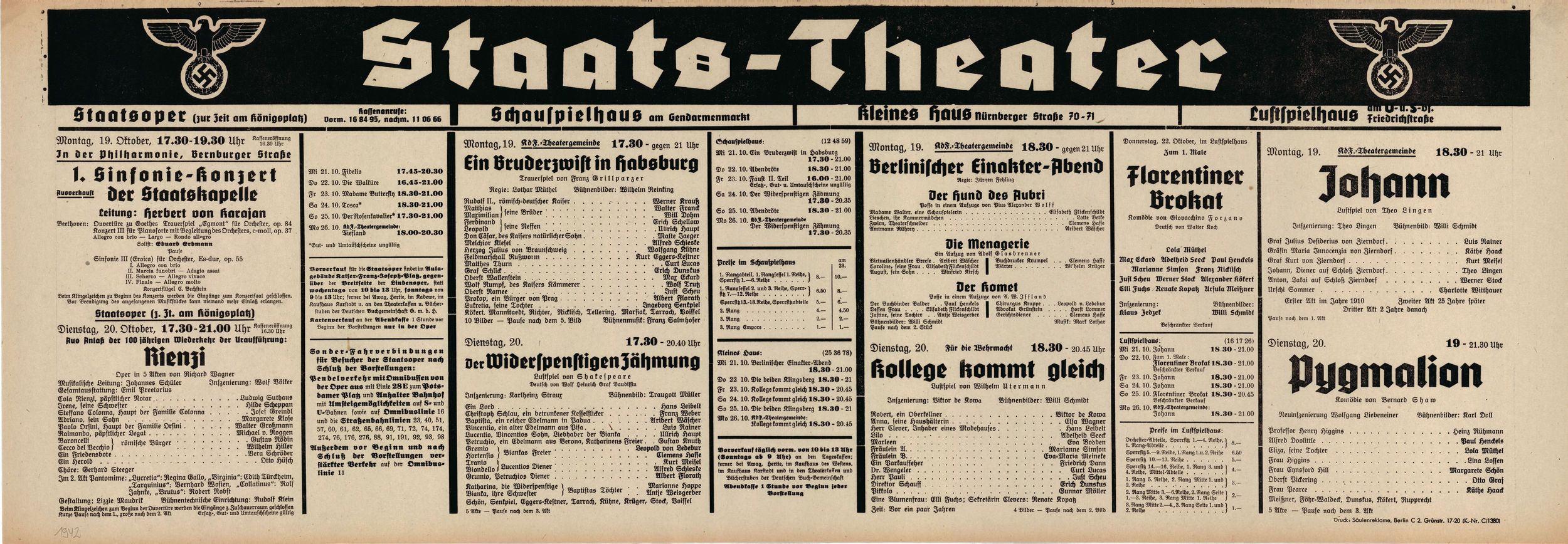 Karajan, Herbert von - Berlin Staats-Oper Playbill Lot 1942 - Tamino