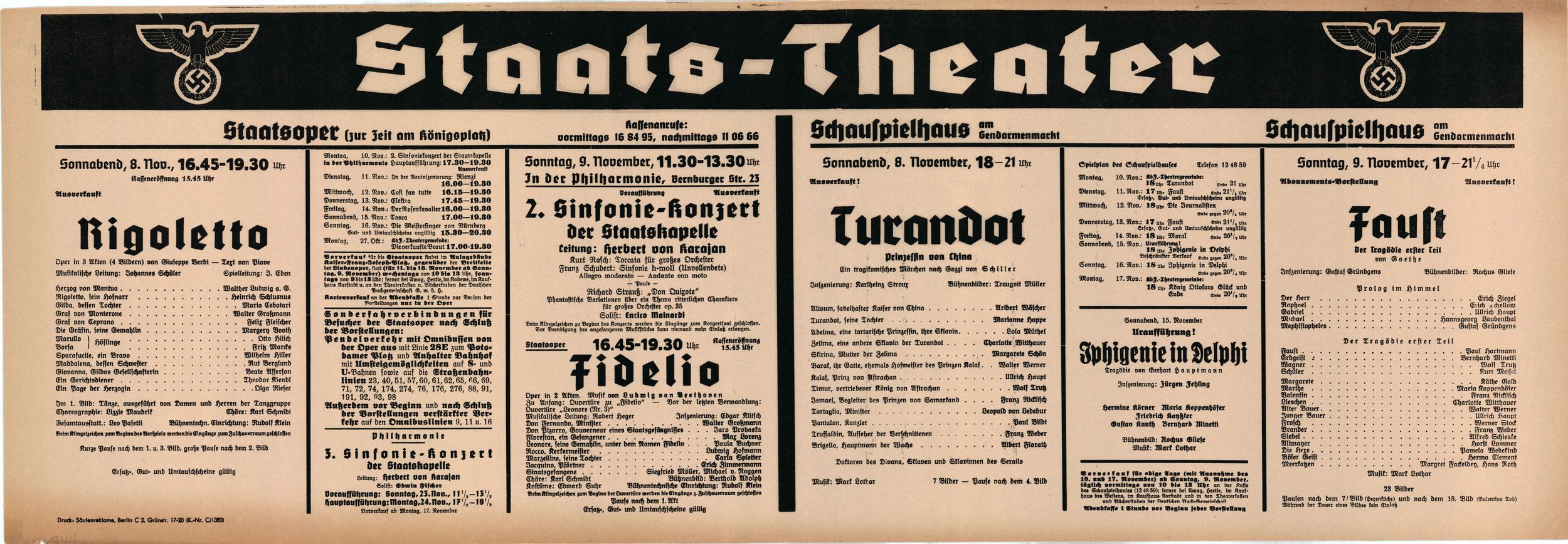 Karajan, Herbert von - Berlin Staats-Oper Playbill Lot 1941-42