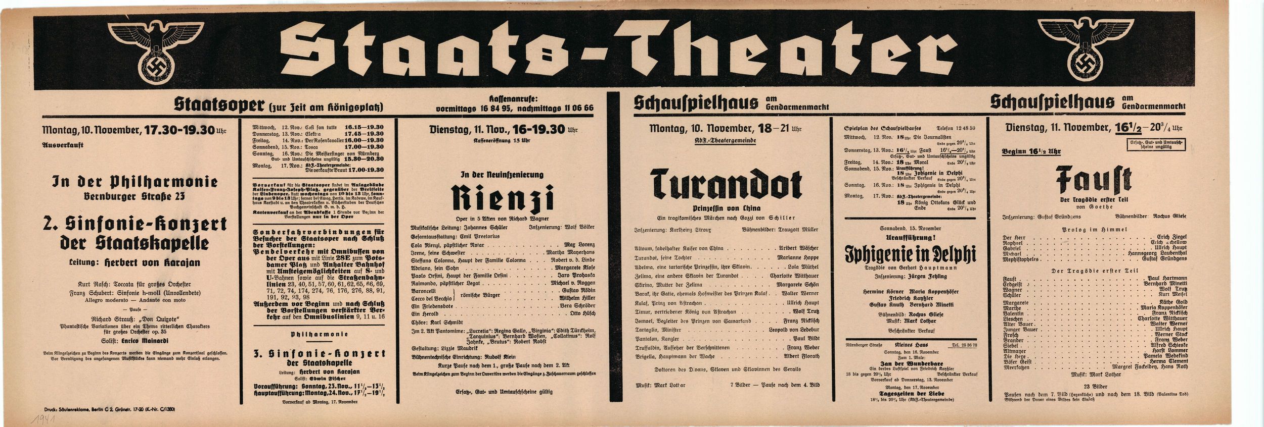 Karajan, Herbert von - Berlin Staats-Oper Playbill Lot 1941-42 - Tamino