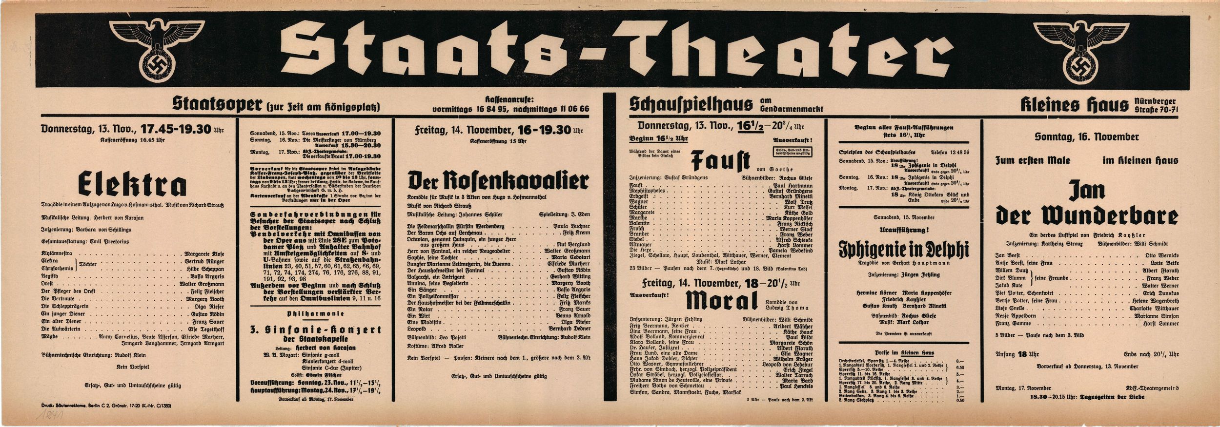 Karajan, Herbert von - Berlin Staats-Oper Playbill Lot 1941-42 - Tamino