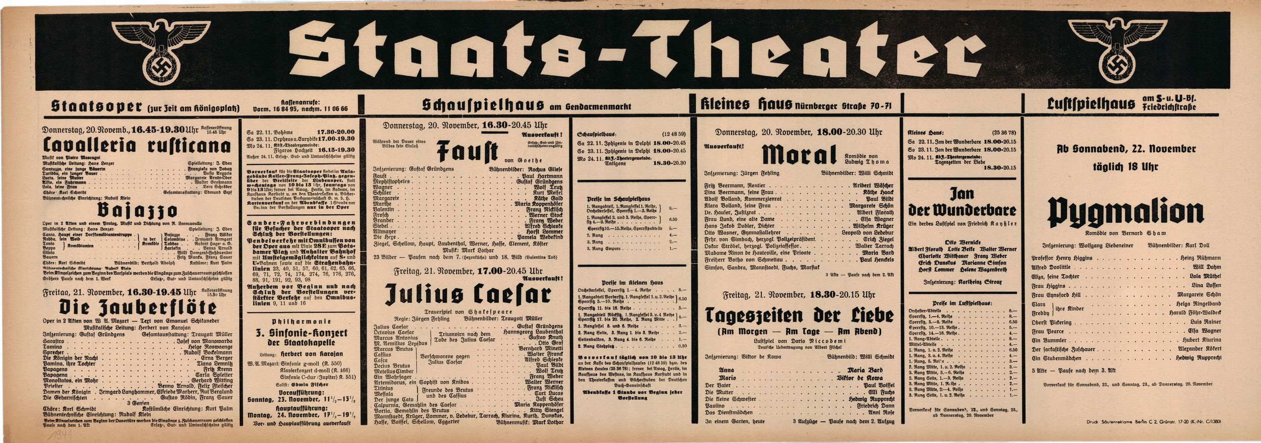 Karajan, Herbert von - Berlin Staats-Oper Playbill Lot 1941-42 - Tamino