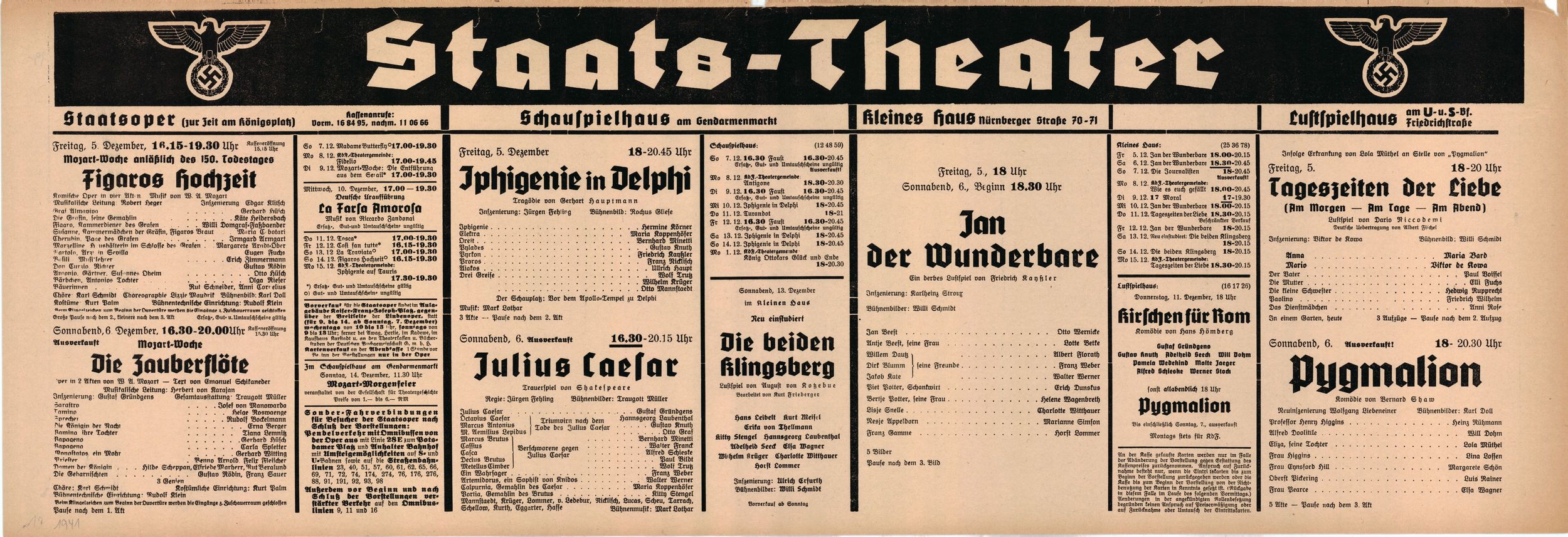 Karajan, Herbert von - Berlin Staats-Oper Playbill Lot 1941-42 - Tamino