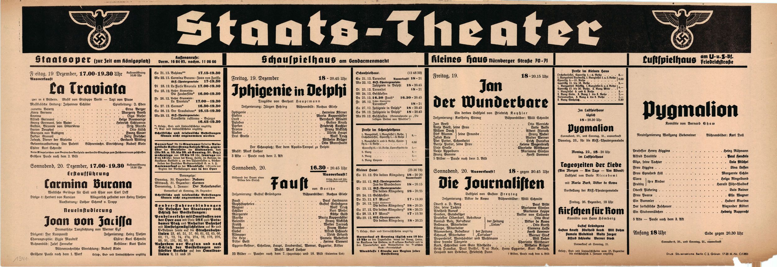 Karajan, Herbert von - Berlin Staats-Oper Playbill Lot 1941-42 - Tamino
