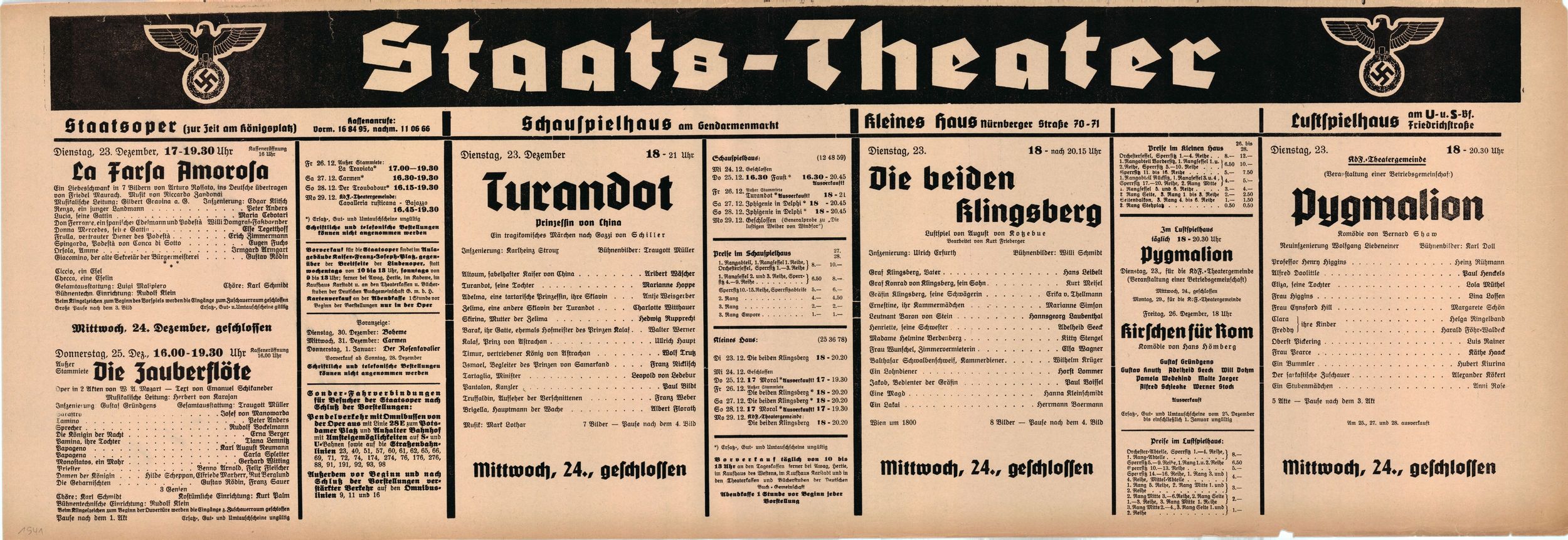 Karajan, Herbert von - Berlin Staats-Oper Playbill Lot 1941-42 - Tamino