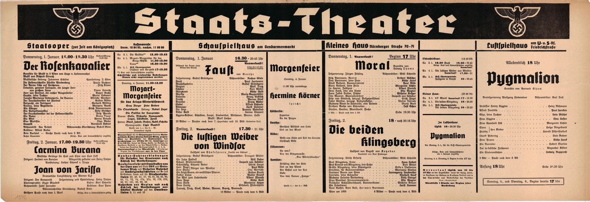Karajan, Herbert von - Berlin Staats-Oper Playbill Lot 1941-42 - Tamino