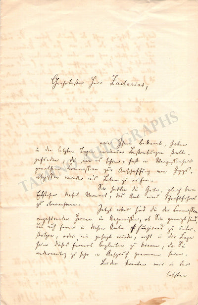 Steinfurth, Hermann - Autograph Letter Signed 1872