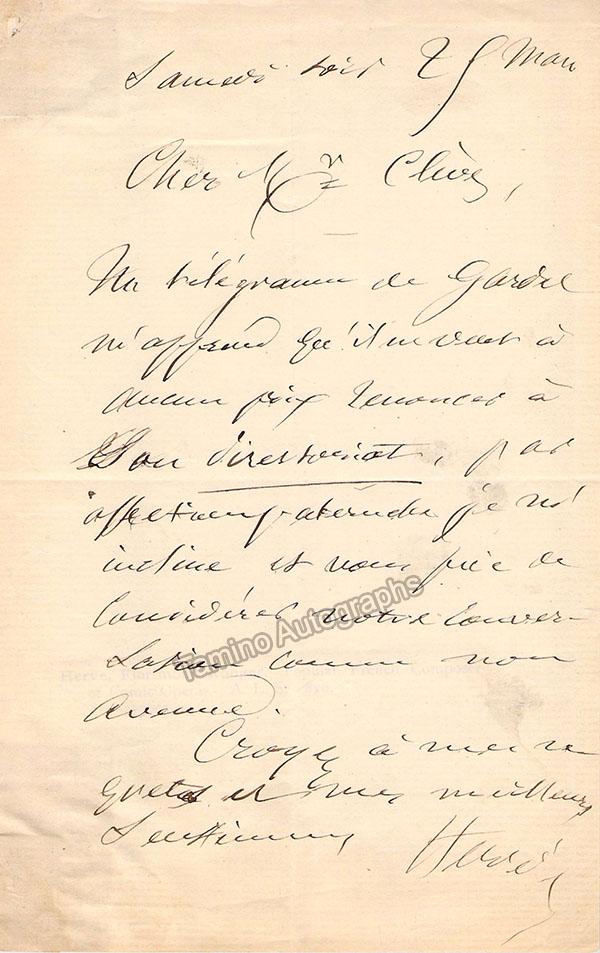 Herve (Louis Auguste Ronger) - Autograph Note Signed