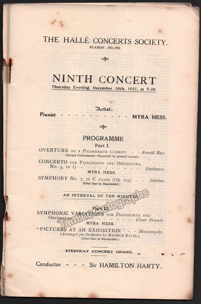 Hess, Myra - Concert Program London 1931
