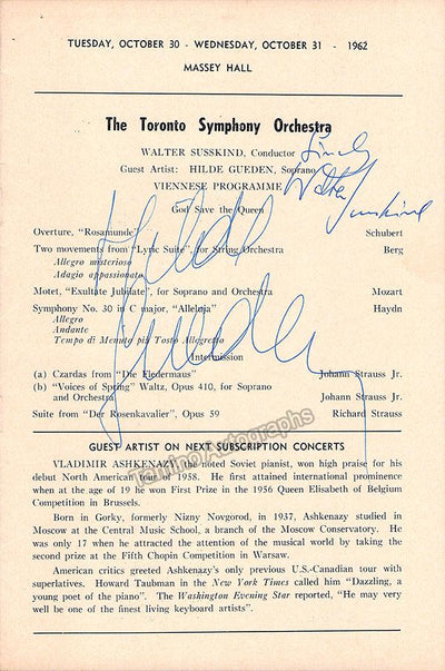 Gueden, Hilde - Susskind, Walter - Double Signed Concert Program 1962