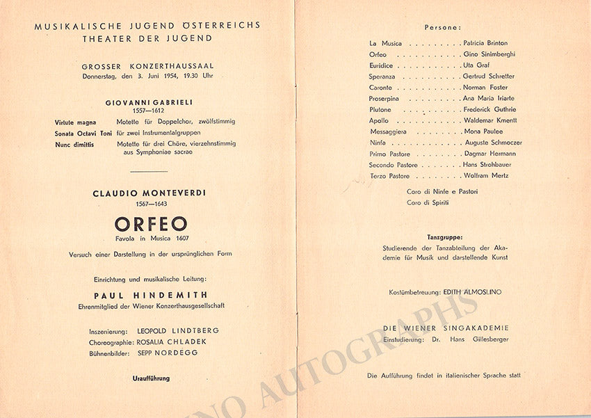 Hindemith, Paul - Concert Program 1954