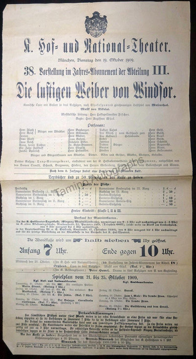 The Merry Wives of Windsor - Large Playbill Munich 1909