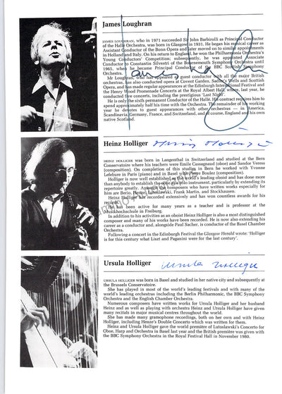 Holliger, Ursula & Heinz - Loughran, James - Signed Program Leeds 1983