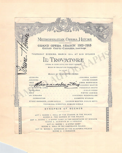 Homer, Louise - Martin, Riccardo - Signed Cast Page Met 1913