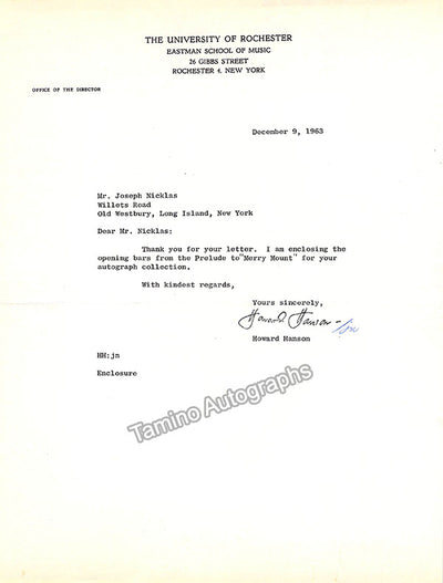 Hanson, Howard - Autograph Music Quote & Typed Letter Signed