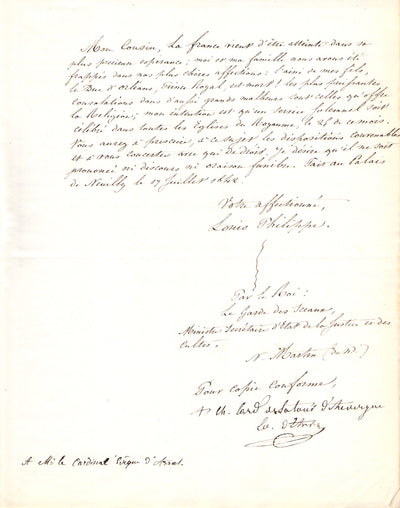 De la Tour D'Auvergne, Hughes - Autograph Letter Signed 1842