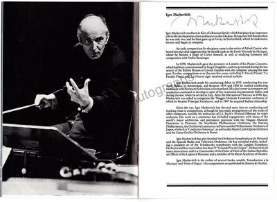 Markevitch, Igor - Signed Program London 1982