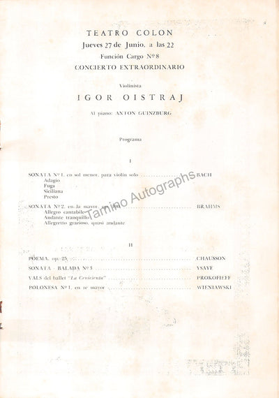 Oistrakh, Igor - Concert Program Teatro Colon 1957