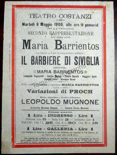 Il Barbiere di Siviglia (Rossini) - Playbill Teatro Costanzi 1900
