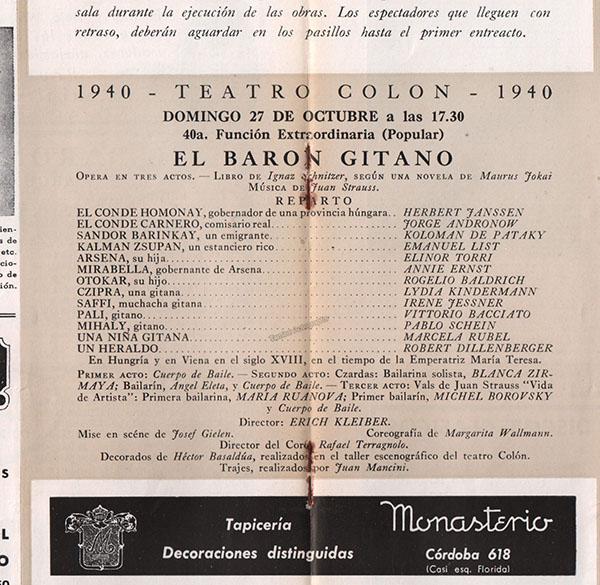 Jessner, Irene - Pataky, Koloman Von - Signed Program Teatro Colon 1940 - Tamino