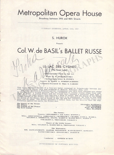Baronova, Irina - Signed Program Metropolitan 1937
