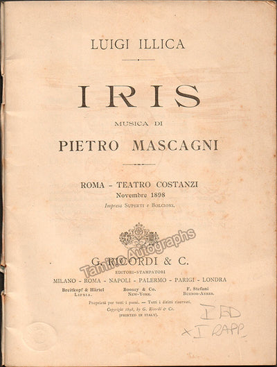 Iris - World Premiere Program with Libretto - Rome 1898