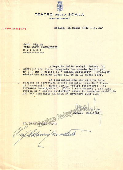 Adami-Corradetti, Iris - Signed La Scala Contract 1942