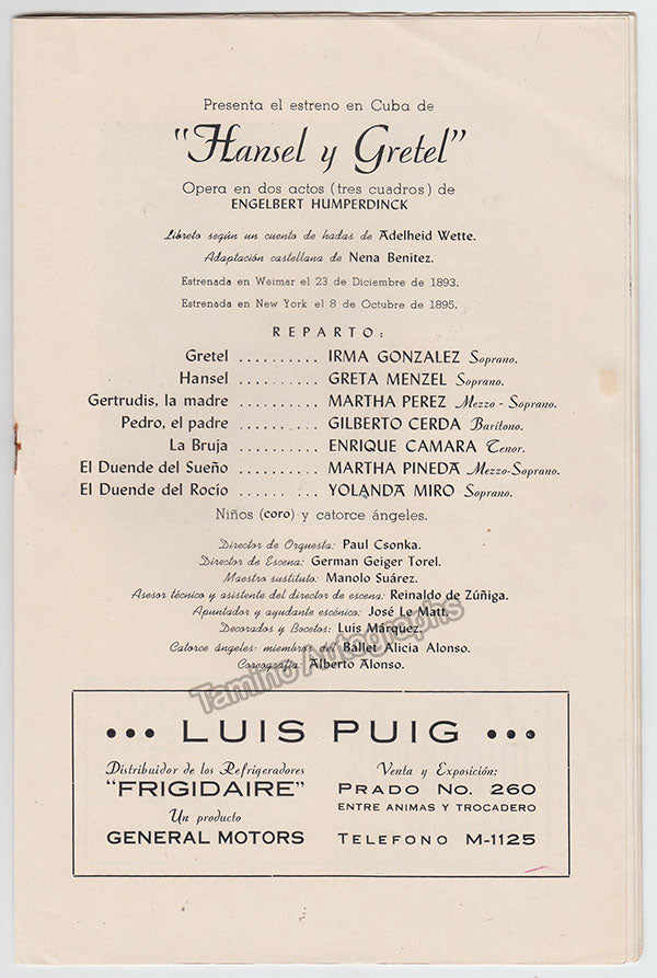 Gonzalez, Irma - Signed Program Havana 1949