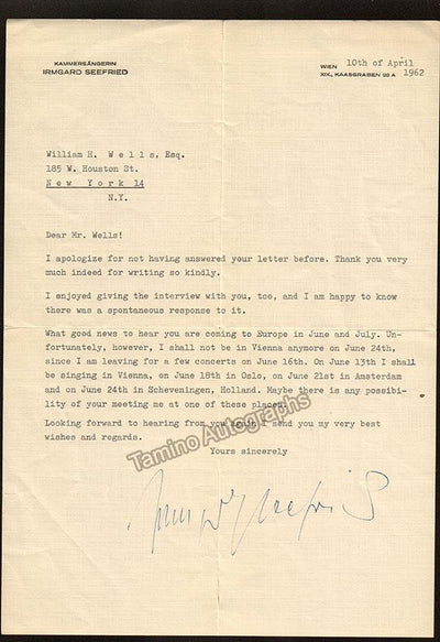 Seefried, Irmgard - Typed Letter Signed