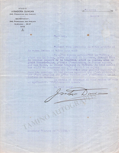 Duncan, Isadora - Typed Letter Signed 1926