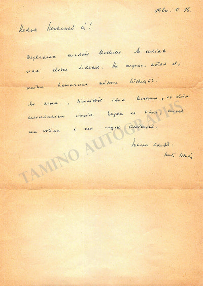 Szabo, Istvan - Autograph Note Signed 1960