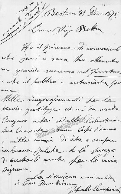 Campanini, Italo - Autograph Letter Signed 1878