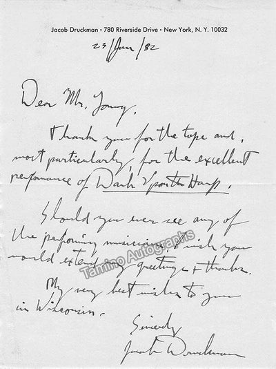 Druckman, Jacob - Autograph Note Signed 1982